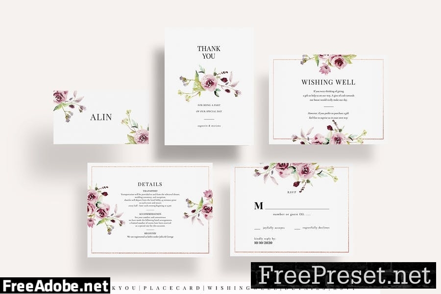 Burgundy Wedding Invitation Set EZ