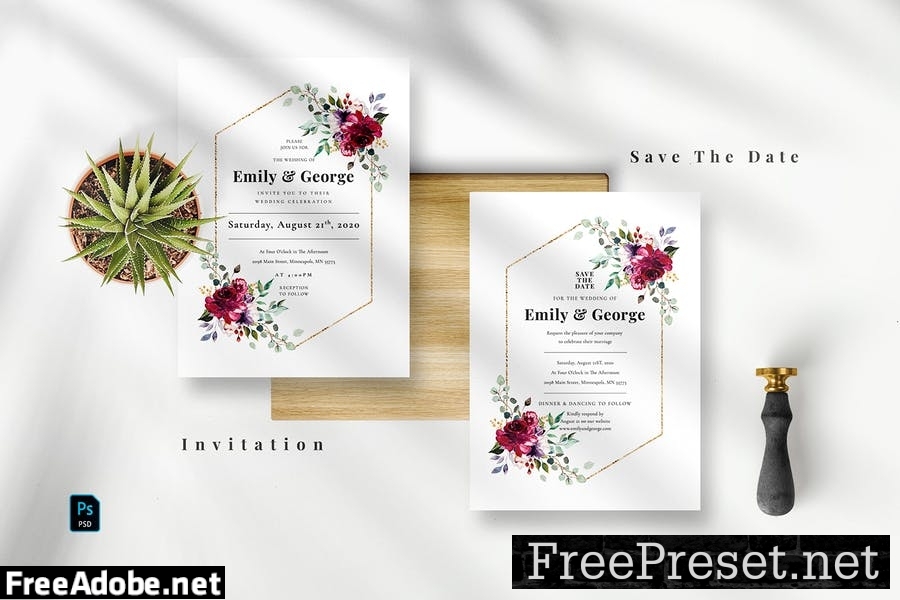 Burgundy Wedding Invitation Set EZ ZS9G23D