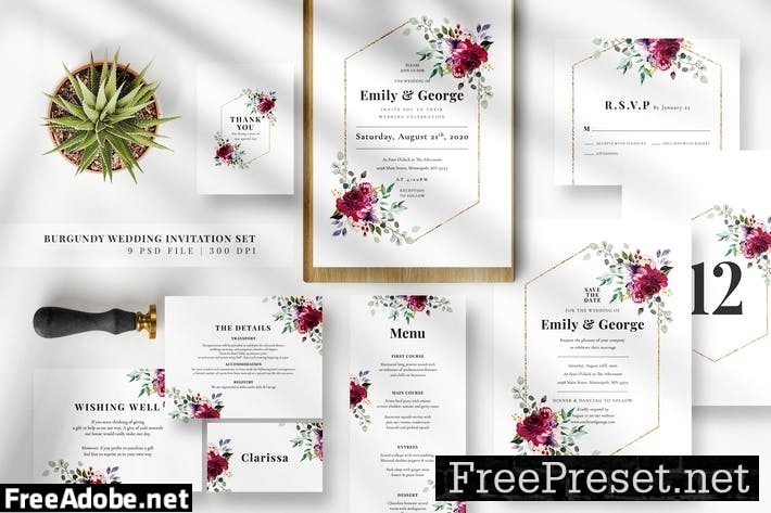 Burgundy Wedding Invitation Set EZ ZS9G23D