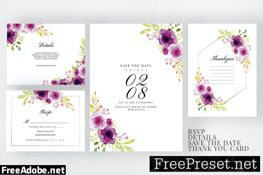 Burgundy Wedding Invitation Suite