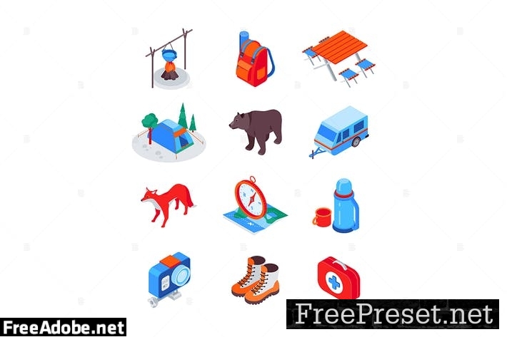 Camping and hiking equipment - isometric icons PUD6H9S