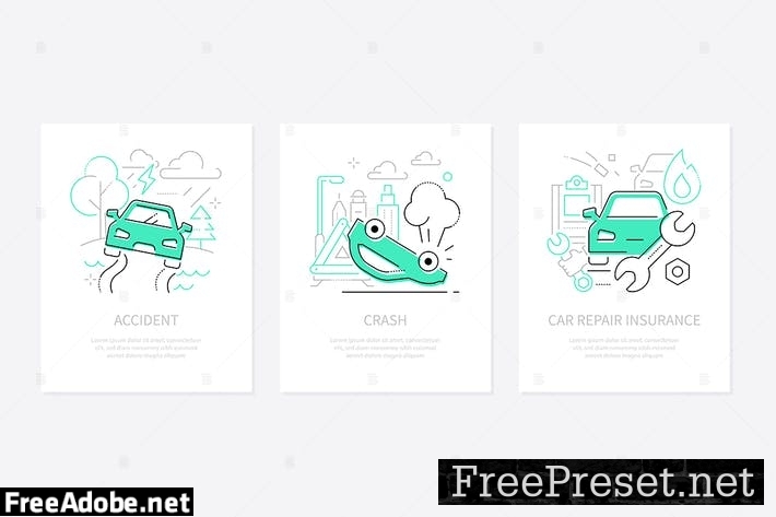 Car accidents - line design style banners set FFHCZ79