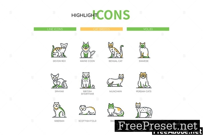 Cat breeds - modern line design style icons set V7LQZ73