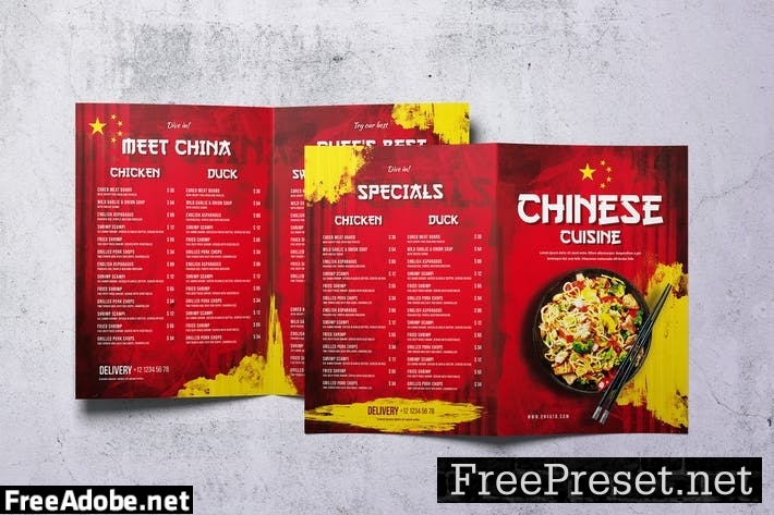 Chinese Cuisine Bifold A4 & US Letter Menu 8UN5ESX