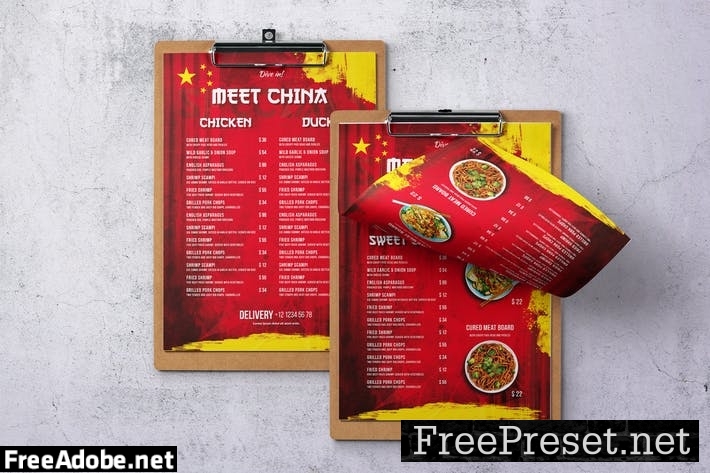 Chinese Cuisine Single Page A4 & US Letter Menu SQVRPLF