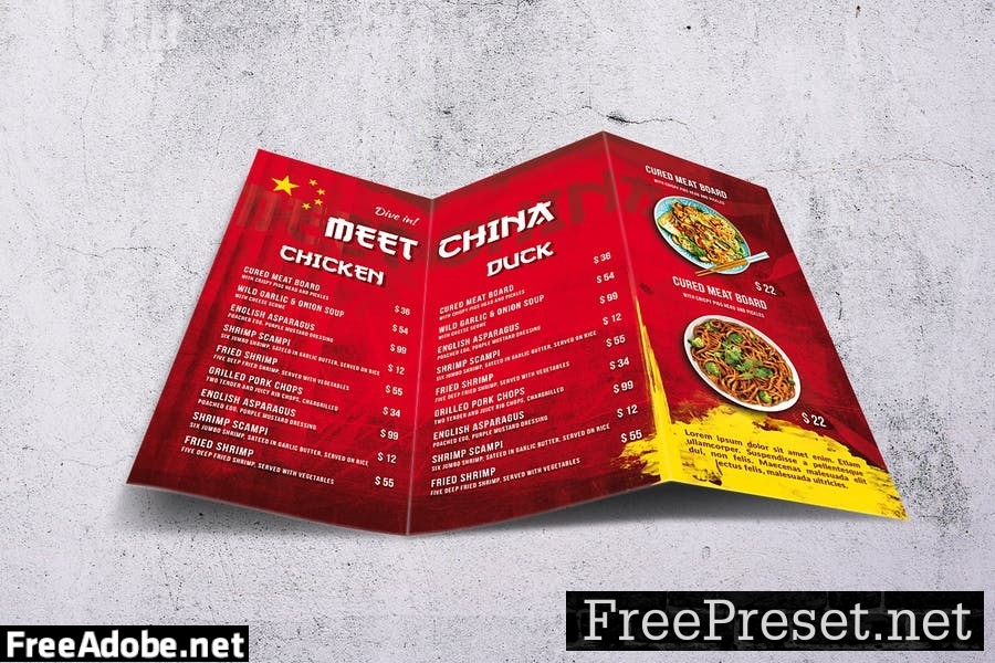 Chinese Cuizine Trifold A4 & US Letter Menu