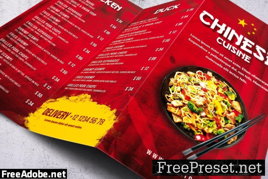 Chinese Cuizine Trifold A4 & US Letter Menu