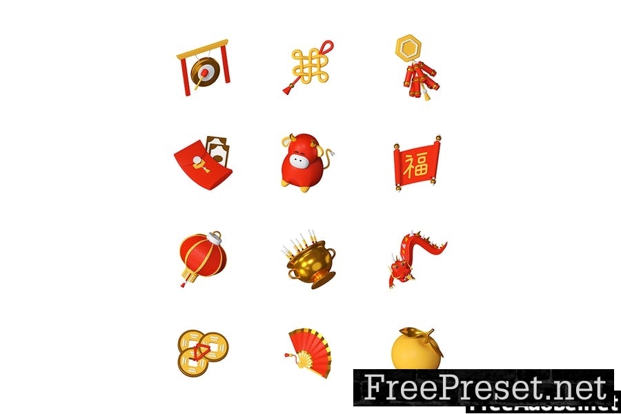 Chinese New Year - set of colorful 3d icons KUJKJGH