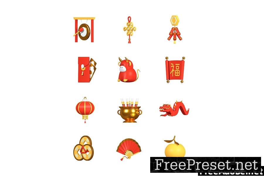 Chinese New Year - set of colorful 3d icons KUJKJGH