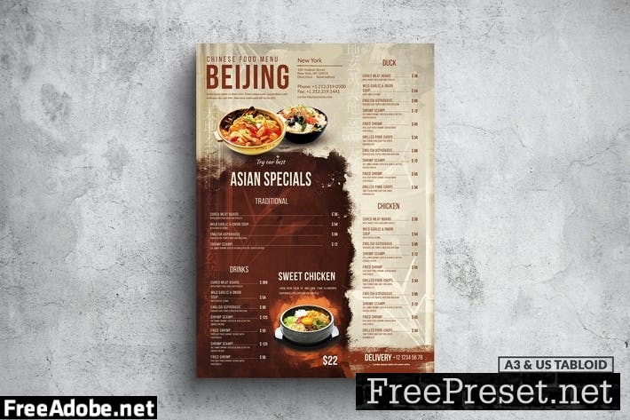 Chinese Poster Food Menu - A3 & US Tabloid MZNGEN6