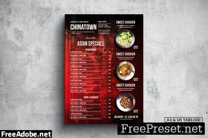 Chinese Vintage Food Menu - A3 & US Tabloid P3HNRAD