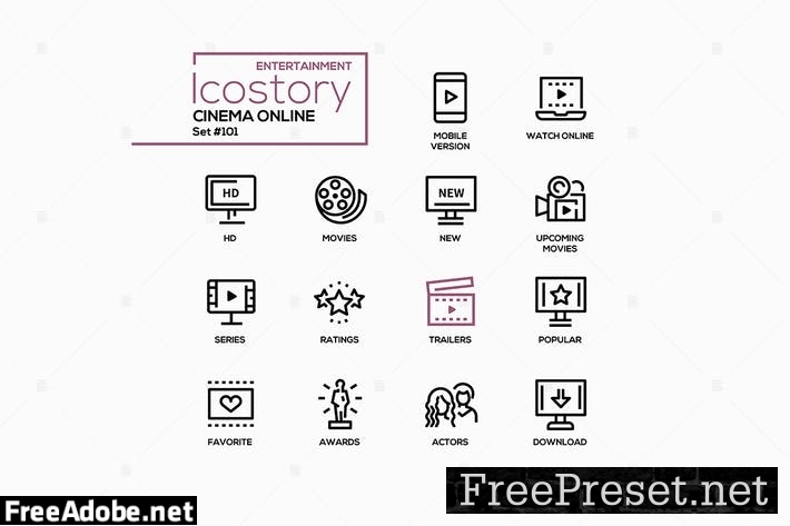 Cinema online - line design style icons set 8TQZSDF