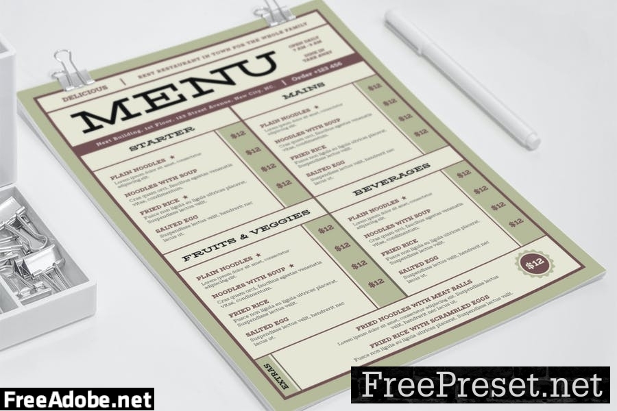 Classic Menu Template