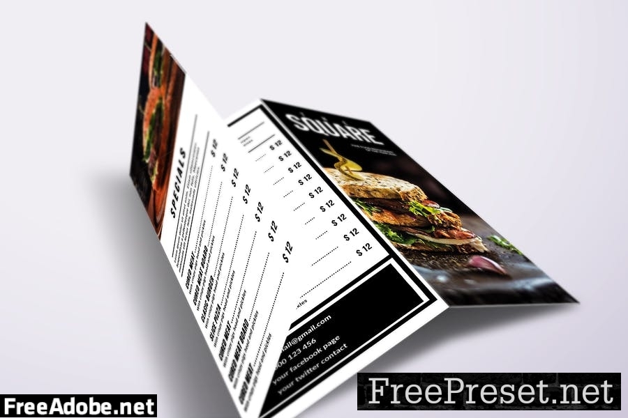 Classic Minimal Trifold A4 & US Letter Food Menu