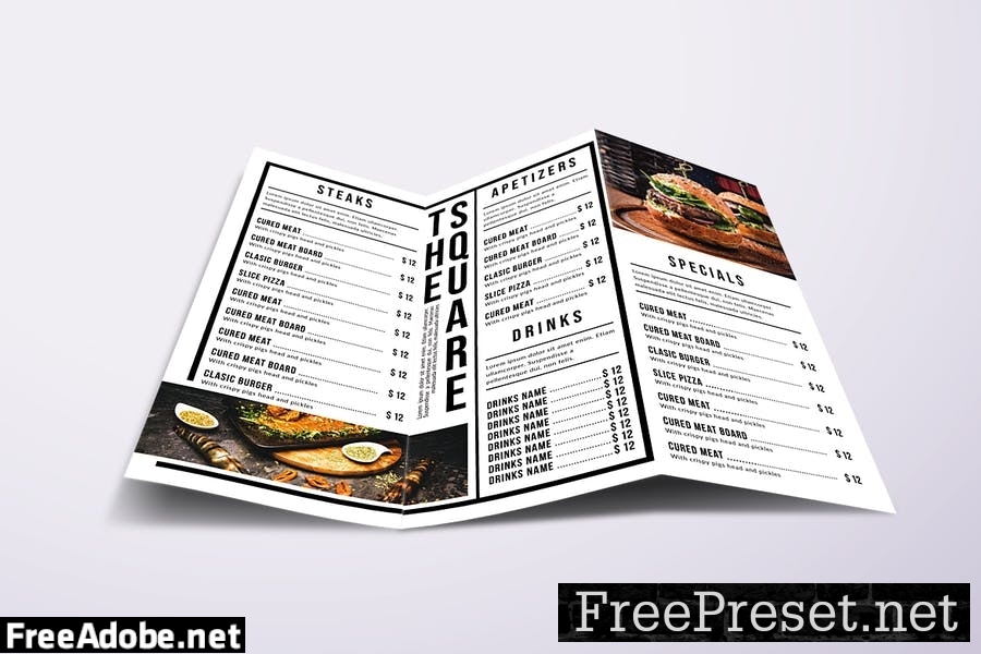 Classic Minimal Trifold A4 & US Letter Food Menu