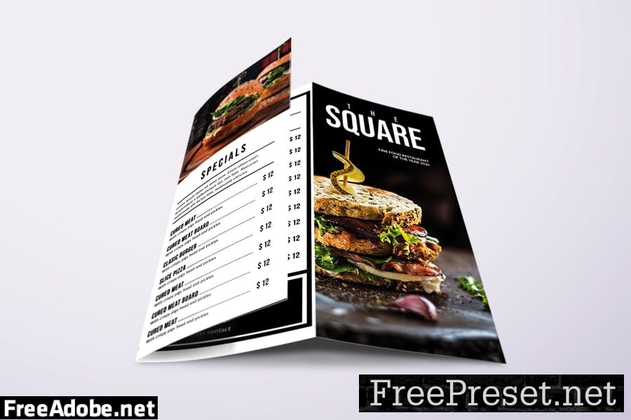 Classic Minimal Trifold A4 & US Letter Food Menu