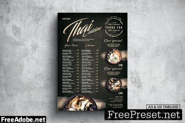 Classy Thai Vintage Food Menu - A3 & US Tabloid T4AXJA4