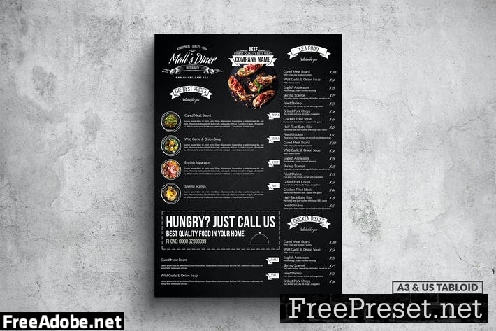 Classy Vintage Poster Food Menu - A3 & US Tabloid 3J4EE87