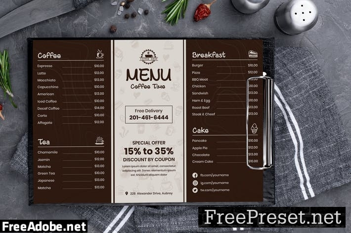 Coffee & Tea Menu Template RWWT9M7