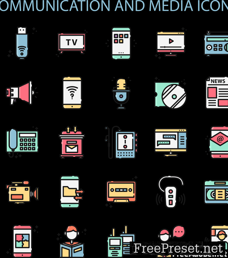 Communication And Media Icons Set