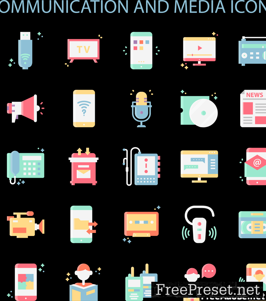 Communication And Media Icons Set