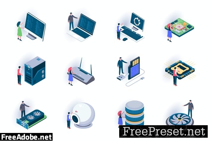 Computer Elements Isometric Icons Pack BWK8TAS