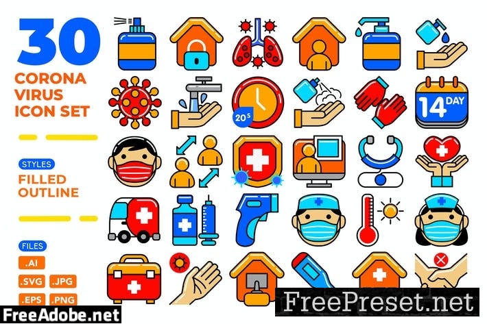 Coronavirus Icon Set (Filled Outline) 8GKZ6M8