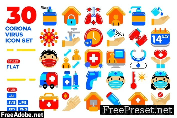 Coronavirus Icon Set (Flat) L4C72JW