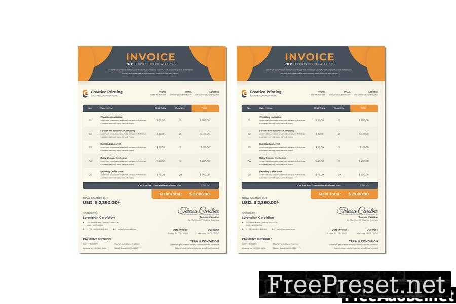 Creative Printing Invoice