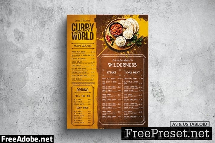 Curry World Indian Poster Menu - A3 & US Tabloid MBY78X9