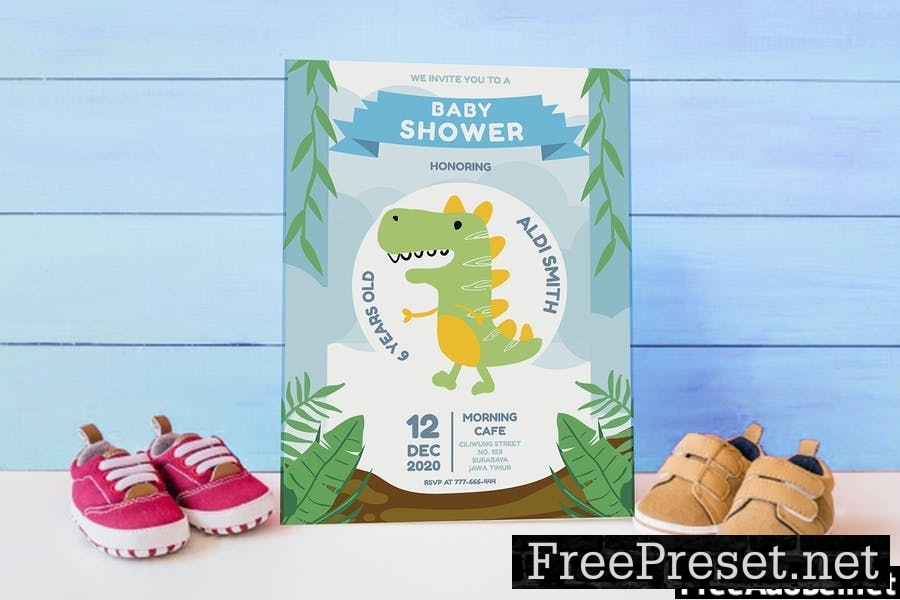 Cute Dinosaur - Baby Shower Invitation