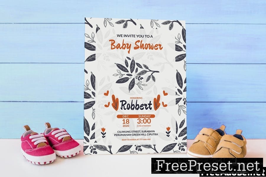 Cute Floral Theme - Baby Shower Invitation R5NEPD6