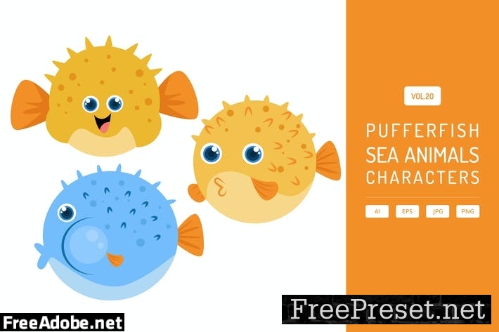 Cute Pufferfish - Sea Animals Characters Vol.20 PNQM23N