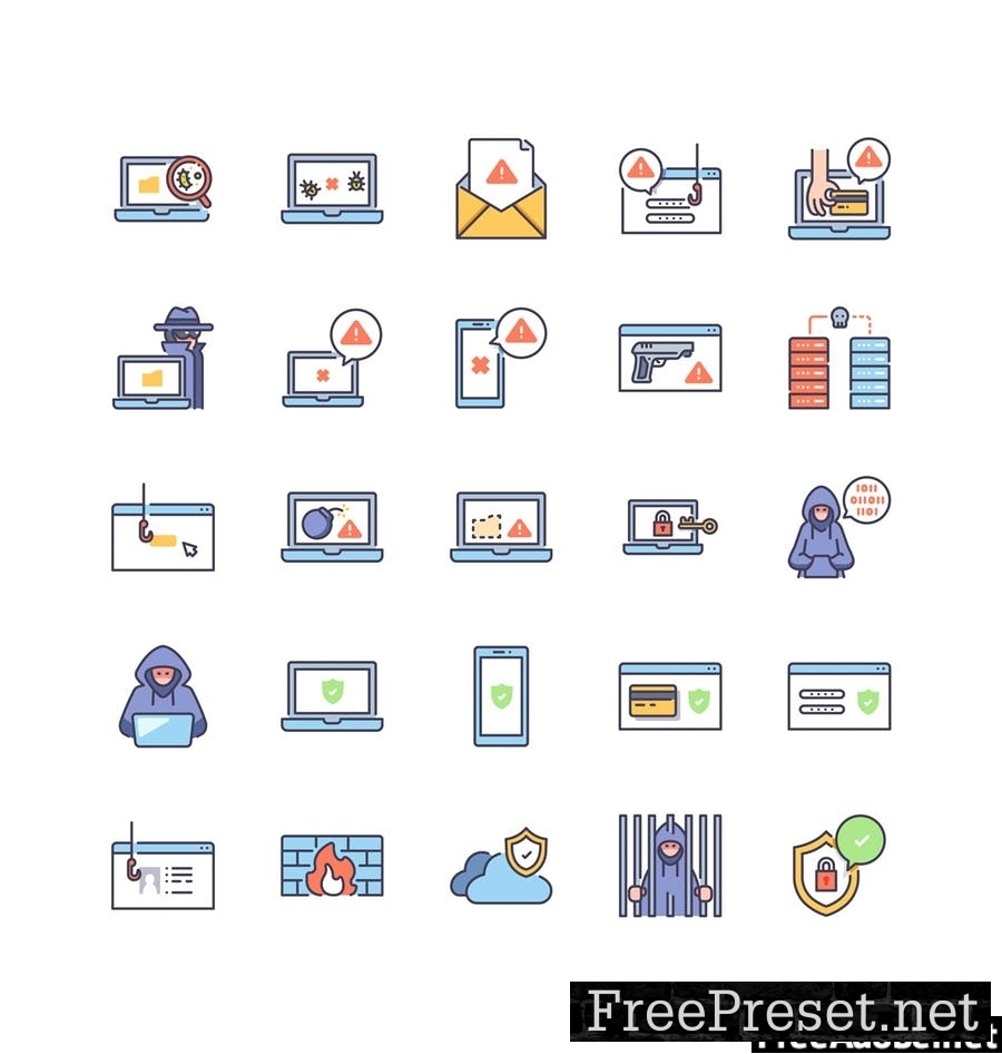 Cyber crimes and Protection icon set V8PG6XT