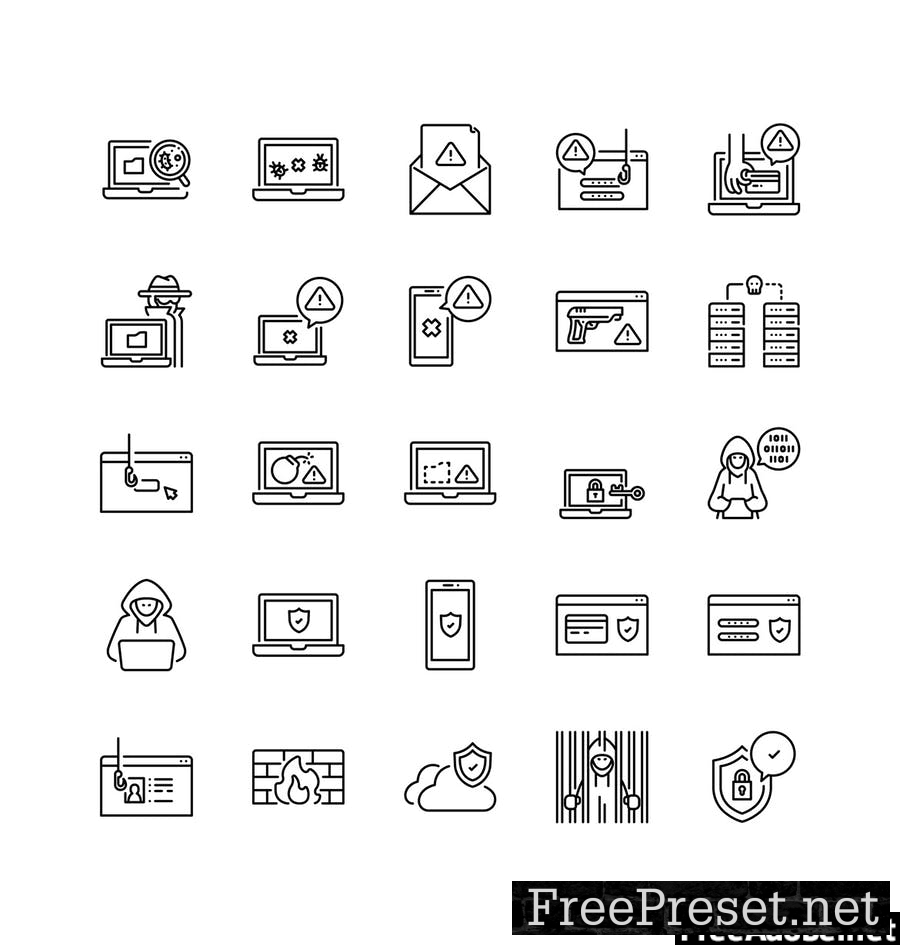 Cyber crimes and Protection icon set V8PG6XT