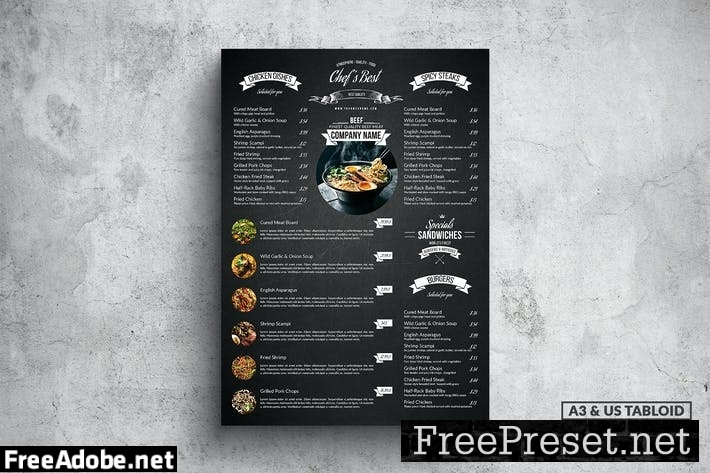 Dark Poster Food Menu - A3 & US Tabloid E9NCBMS