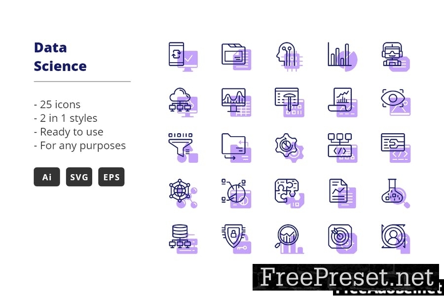 Data Science Icons (Line and Solid)