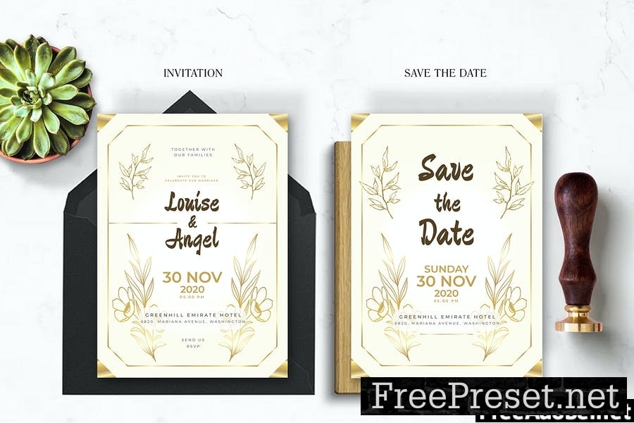 Decorative Gold Floral - Wedding Invitation