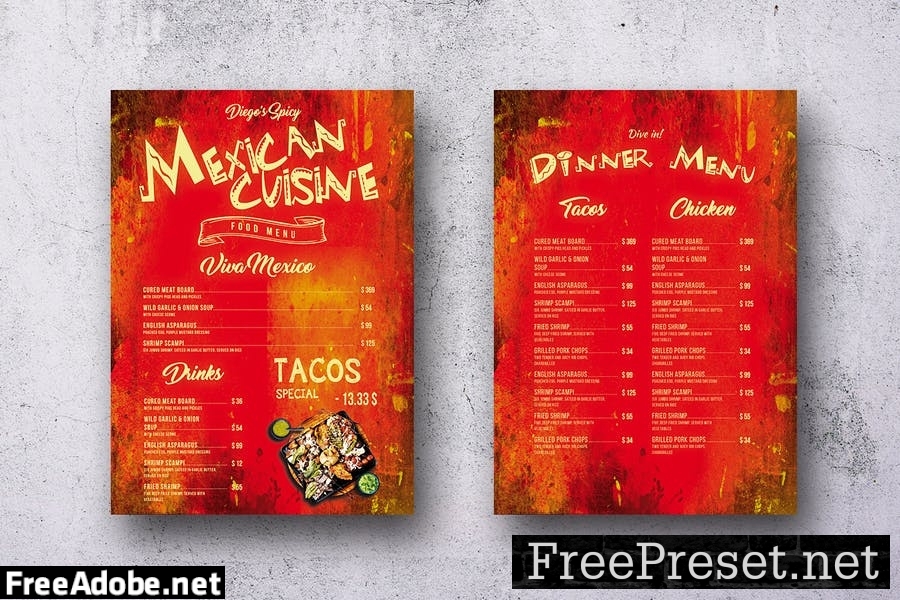 Different Countries Single Page Food Menu Bundle