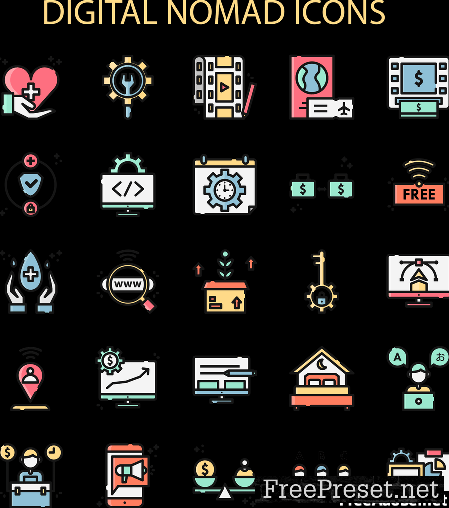 Digital Nomad Icons Set