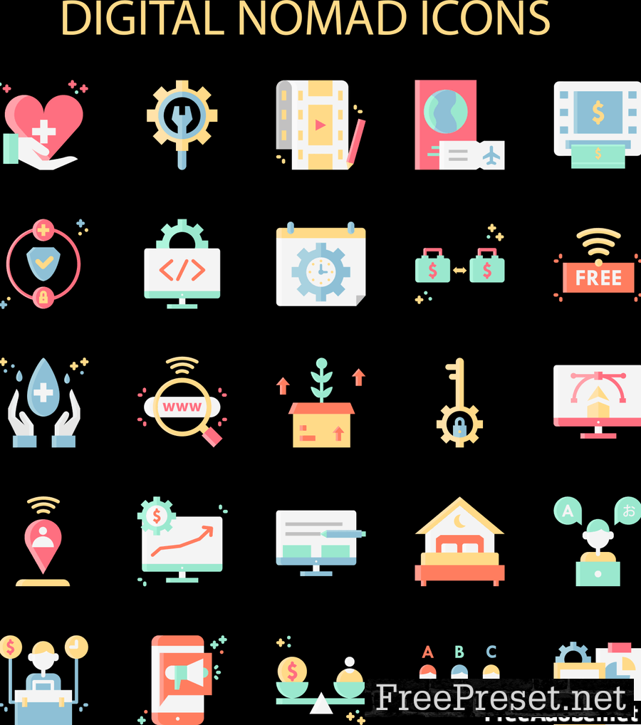 Digital Nomad Icons Set