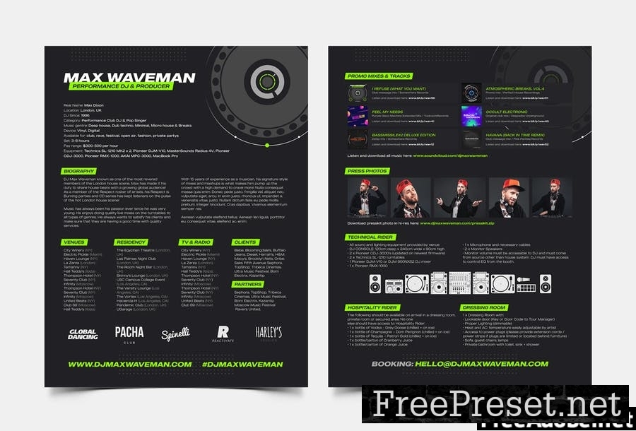 DJ & Producer Press Kit / Resume / Rider Template D7QWM9T