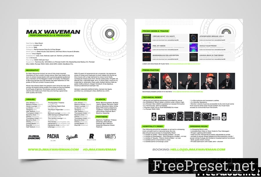 DJ & Producer Press Kit / Resume / Rider Template D7QWM9T