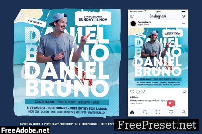 DJ Square Flyer & Instagram Post XMHXZXL