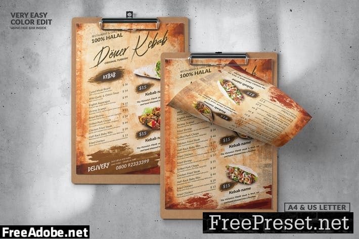 Doner Kebab Food Menu Design A4 & US Letter N6PSZDD