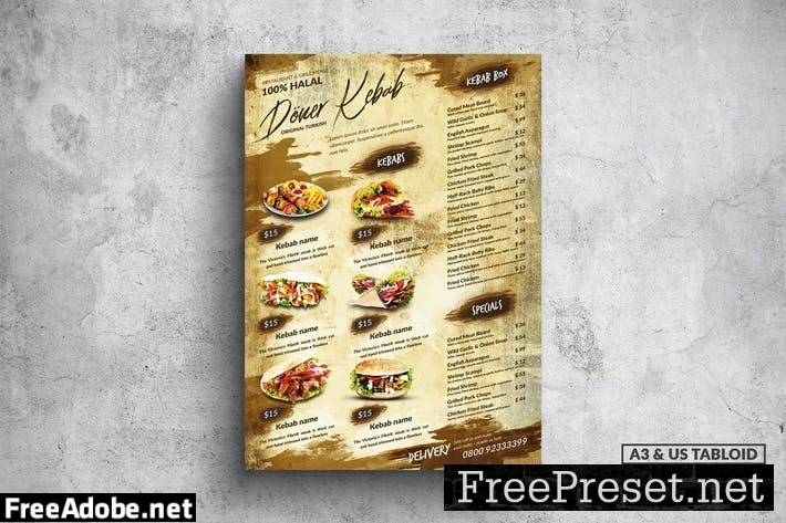 Doner Kebab Poster Food Menu - A3 & US Tabloid 66MC3RU