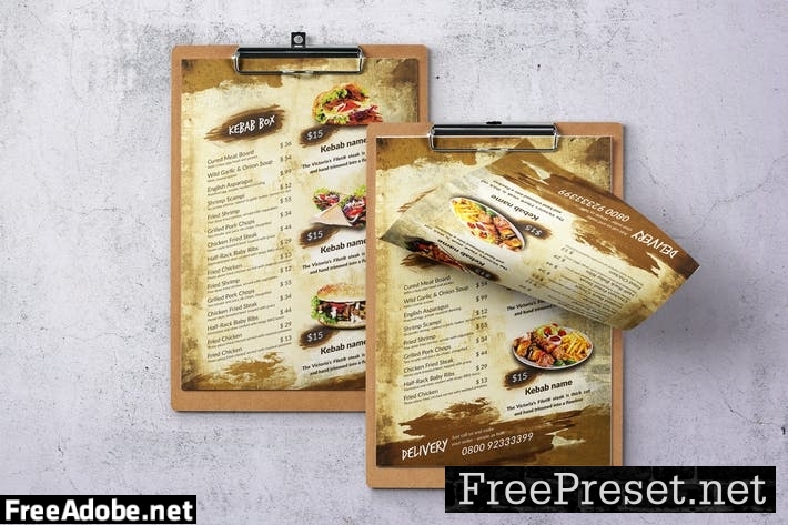 Doner Kebab Single Page A4 & US Letter Menu U9C4PEJ