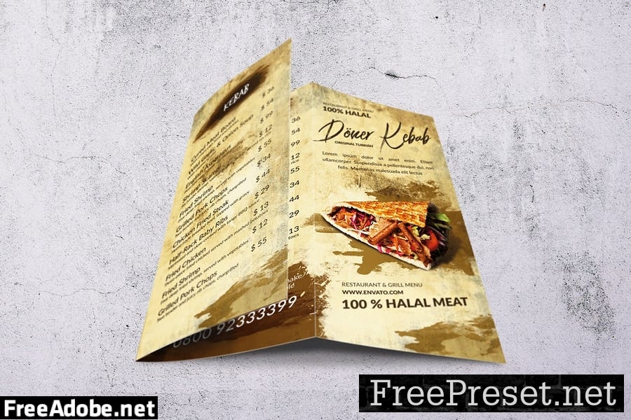 Doner Kebab Trifold A4 & US Letter Food Menu 4ZHXURV