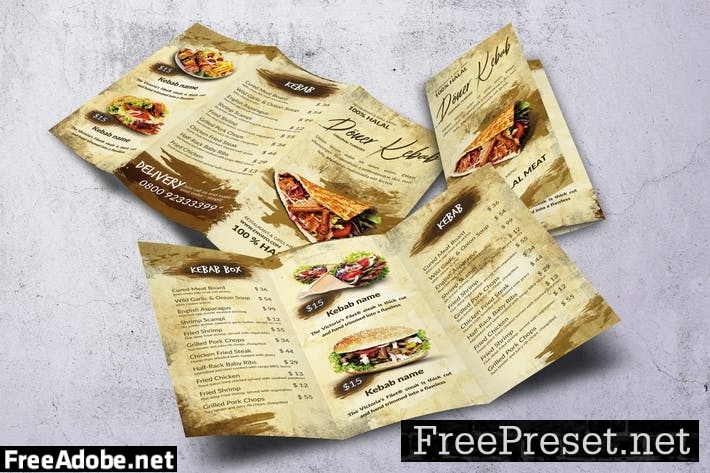 Doner Kebab Trifold A4 & US Letter Food Menu 4ZHXURV