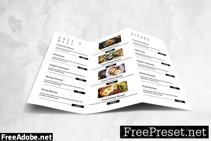 Elegant Food Menu Design A4 Trifold